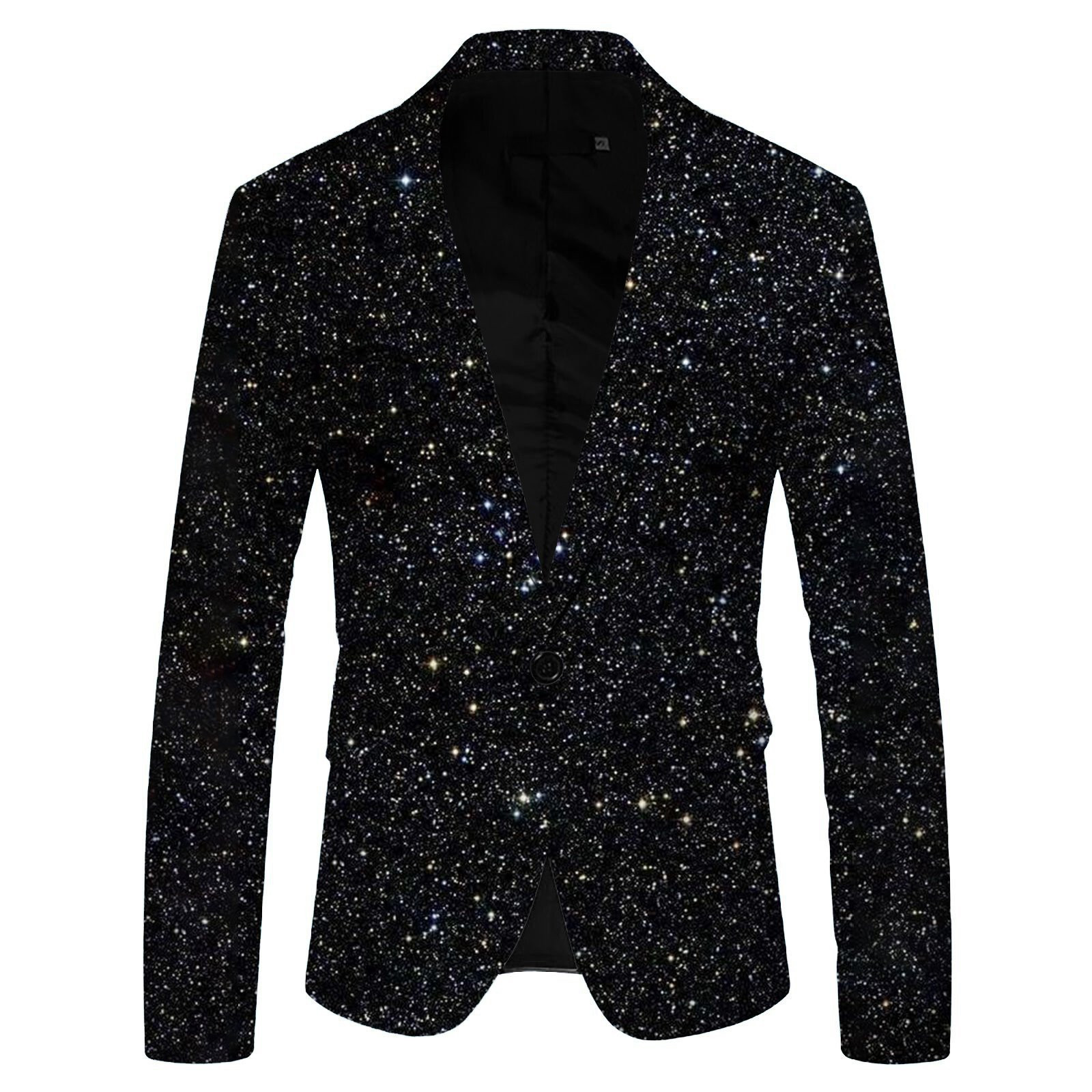 ZCFZJW Men Sparkly Printed Suit Blazer Slim Fit Casual Long Sleeve One Button Sport Coats Lightweight Business Suit Jacket Black L